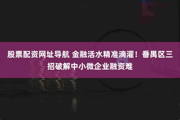 股票配资网址导航 金融活水精准滴灌！番禺区三招破解中小微企业融资难
